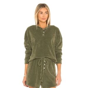 Madewell Donni. NIP LUXE COTTON TERRY HENLEY SWEATSHIRT L Basil